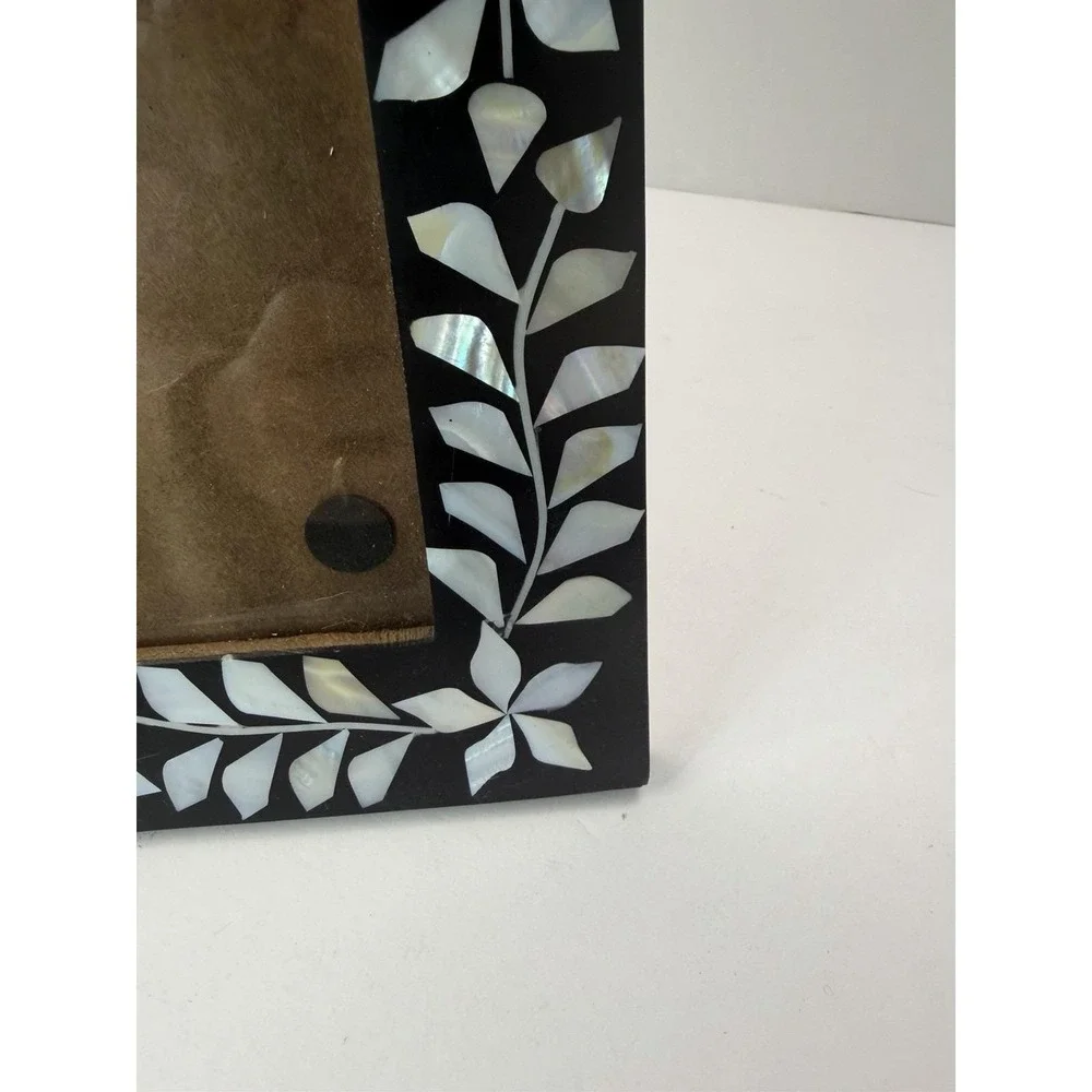 Picture Photo Frame Easel Back Mother Of Pearl Leaf Floral Design Home Decor 5x7